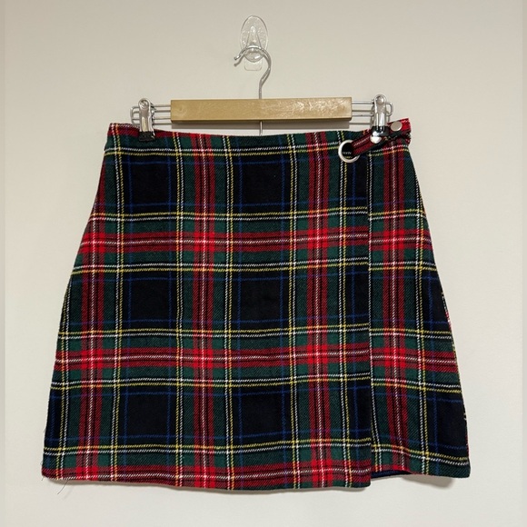 ALYA Multicolored Tartan Plaid Faux Wrap Mini Skirt Size Large Preppy NWT - Picture 1 of 5